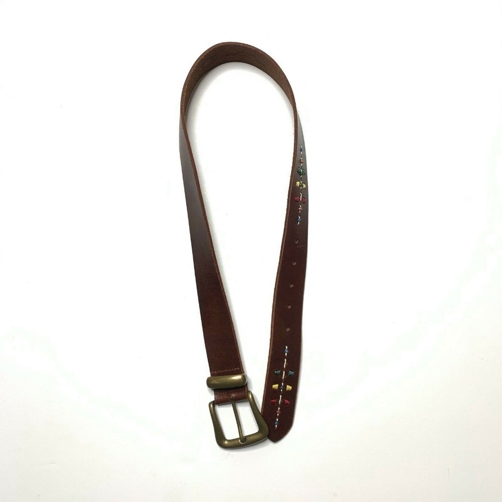 FOSSIL Belt Women Size Medium Brown Leather Embroidery Beading BT9109
